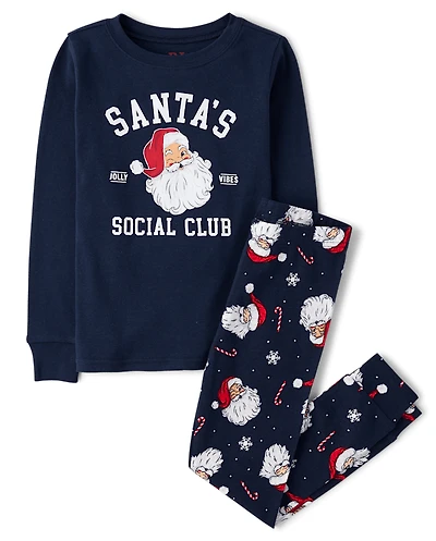 Boys Matching Family Santa's Social Club Snug Fit Cotton Pajamas