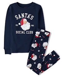 Boys Matching Family Santa's Social Club Snug Fit Cotton Pajamas