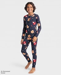Pyjamas Henley en coton ajustés, motif pain d'épice, assortis pour toute la famille, garçons