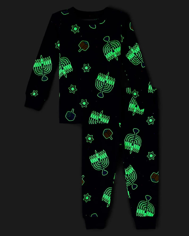 Baby And Toddler Matching Family Glow Hanukkah Snug Fit Cotton Pajamas