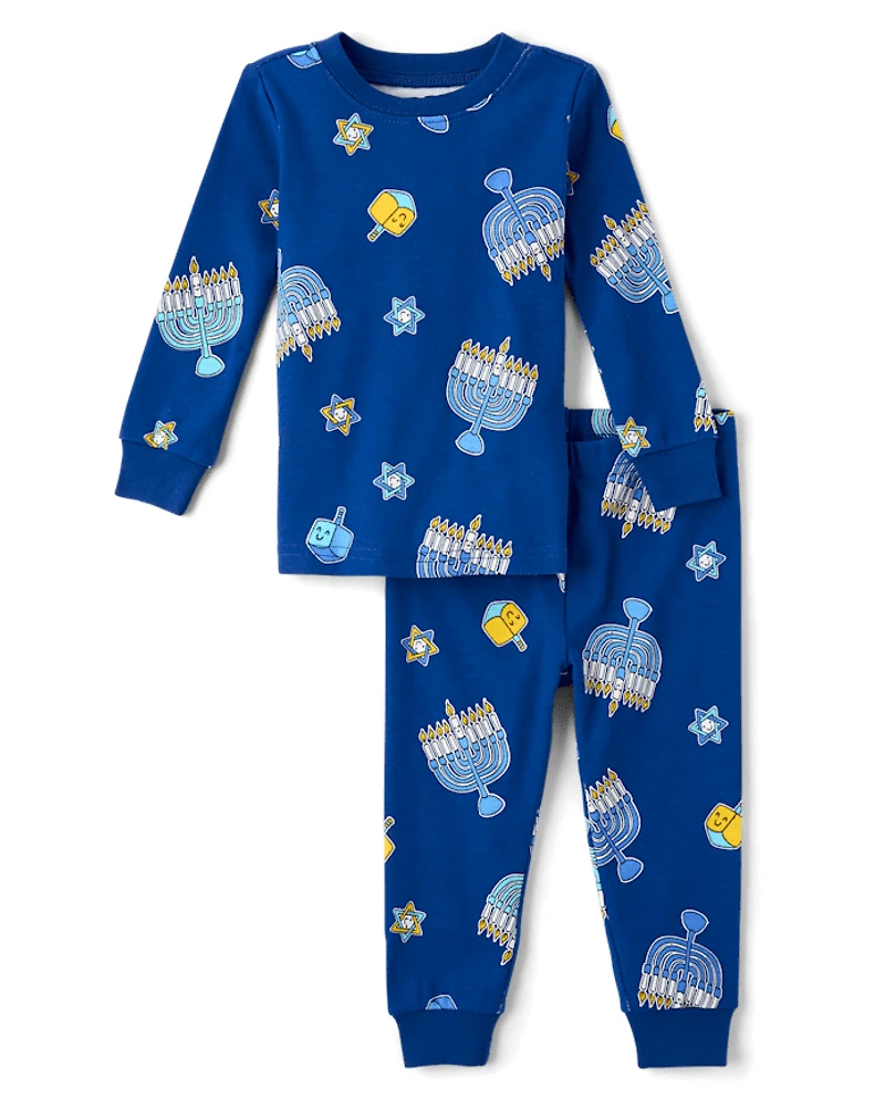Baby And Toddler Matching Family Glow Hanukkah Snug Fit Cotton Pajamas