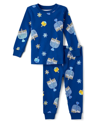 Baby And Toddler Matching Family Glow Hanukkah Snug Fit Cotton Pajamas