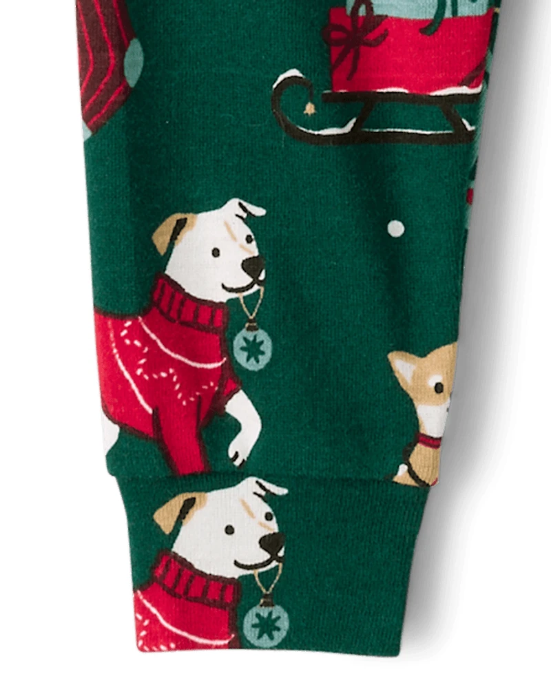 Pyjamas en coton ajustés pour bébés et jeunes enfants, motif chiens de Noël, assortis à la collection familiale