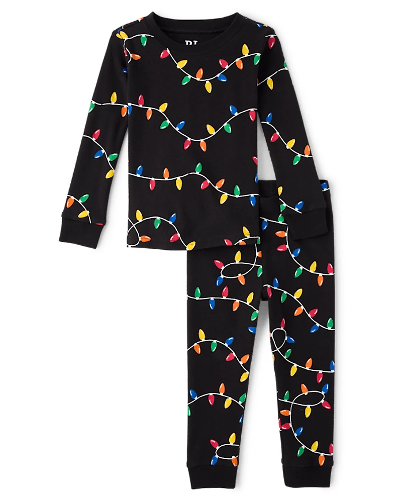 Baby And Toddler Matching Family Christmas Lights Snug Fit Cotton Pajamas