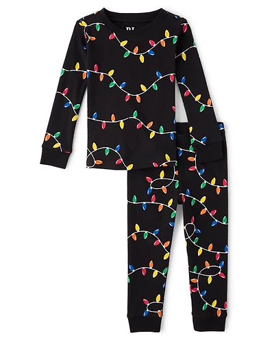 Baby And Toddler Matching Family Christmas Lights Snug Fit Cotton Pajamas