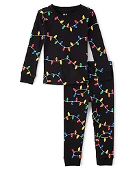 Baby And Toddler Matching Family Christmas Lights Snug Fit Cotton Pajamas