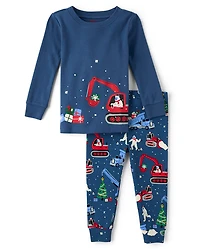 Baby And Toddler Boys Glow Christmas Construction Vehicle Snug Fit Cotton Pajamas