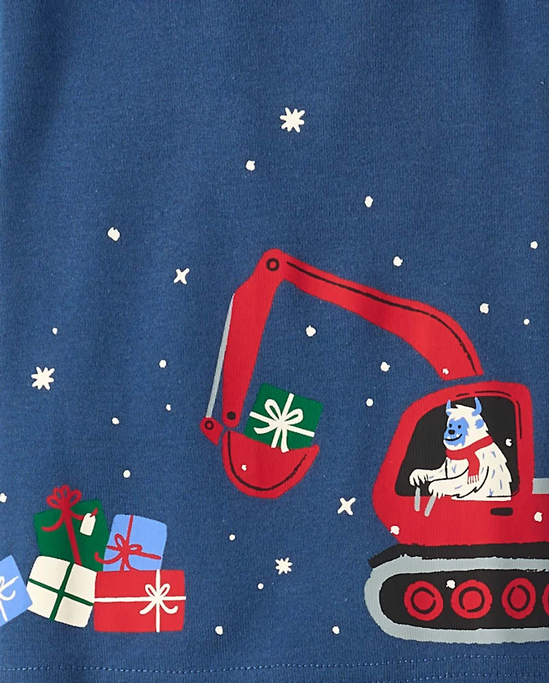 Baby And Toddler Boys Glow Christmas Construction Vehicle Snug Fit Cotton Pajamas
