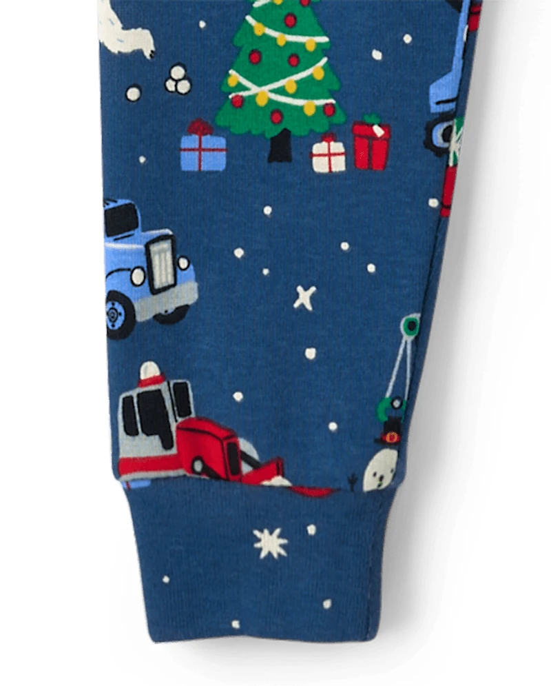 Baby And Toddler Boys Glow Christmas Construction Vehicle Snug Fit Cotton Pajamas