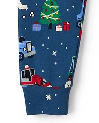 Baby And Toddler Boys Glow Christmas Construction Vehicle Snug Fit Cotton Pajamas
