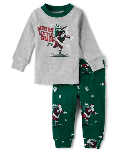 Baby And Toddler Boys Santa Skateboard Snug Fit Cotton Pajamas
