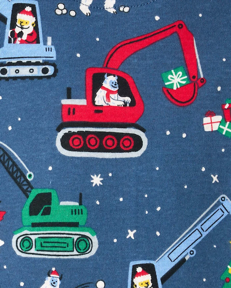 Baby And Toddler Boys Christmas Construction Vehicle Snug Fit Cotton Footed One Piece Pajamas
