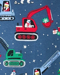 Baby And Toddler Boys Christmas Construction Vehicle Snug Fit Cotton Footed One Piece Pajamas