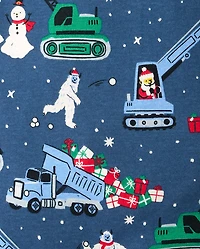 Baby And Toddler Boys Christmas Construction Vehicle Snug Fit Cotton Footed One Piece Pajamas