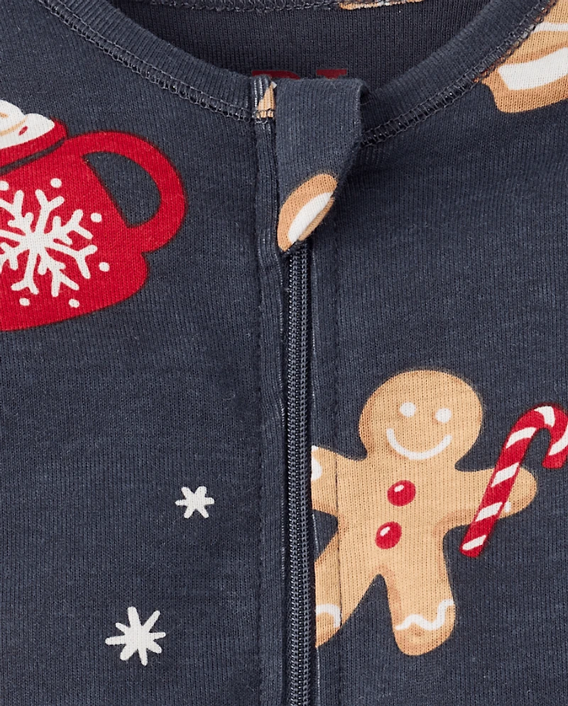 Pyjama une pièce en coton, coupe ajustée, avec pieds, pour bébé garçon, motif pain d'épice assorti à la famille