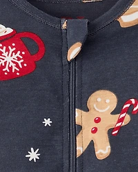 Pyjama une pièce en coton, coupe ajustée, avec pieds, pour bébé garçon, motif pain d'épice assorti à la famille