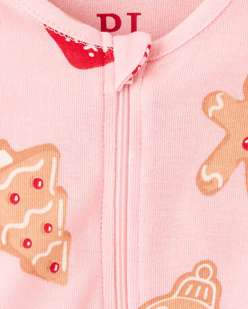 Baby Girls Matching Family Gingerbread Snug Fit Cotton Footed One Piece Pajamas