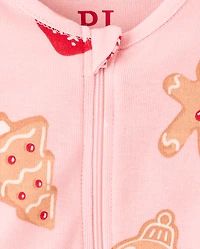 Baby Girls Matching Family Gingerbread Snug Fit Cotton Footed One Piece Pajamas