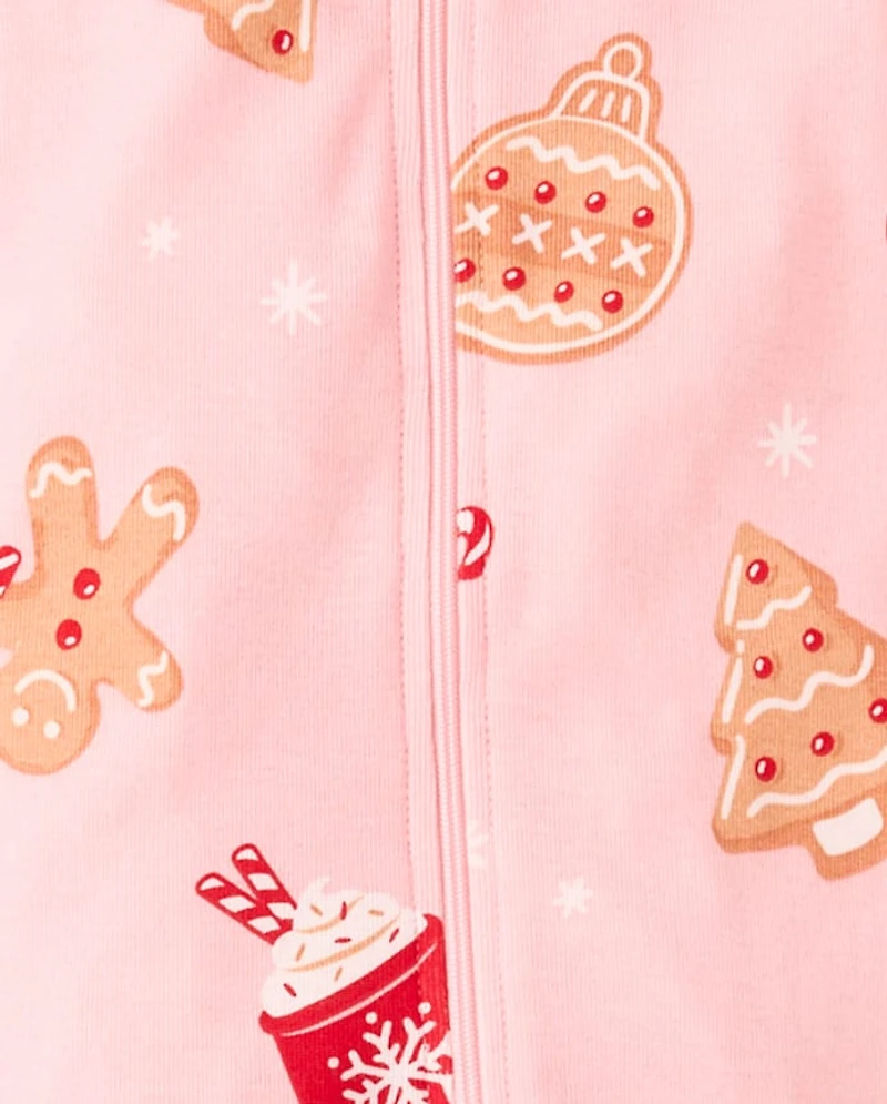 Baby And Toddler Girls Matching Family Gingerbread Snug Fit Cotton Footed One Piece Pajamas