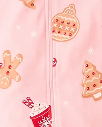 Baby And Toddler Girls Matching Family Gingerbread Snug Fit Cotton Footed One Piece Pajamas
