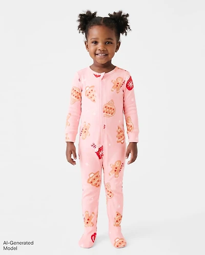 Baby Girls Matching Family Gingerbread Snug Fit Cotton Footed One Piece Pajamas