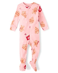 Baby Girls Matching Family Gingerbread Snug Fit Cotton Footed One Piece Pajamas