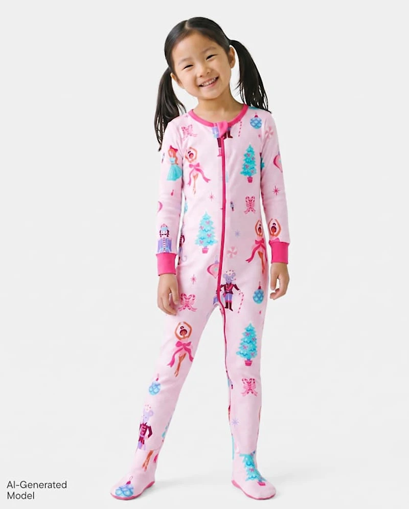 Baby Girls Mommy And Me Nutcracker Snug Fit Cotton Footed One Piece Pajamas
