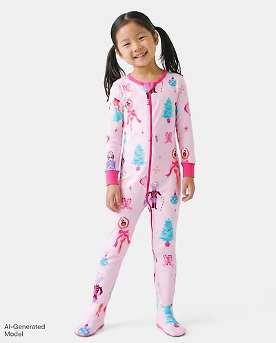 Baby Girls Mommy And Me Nutcracker Snug Fit Cotton Footed One Piece Pajamas