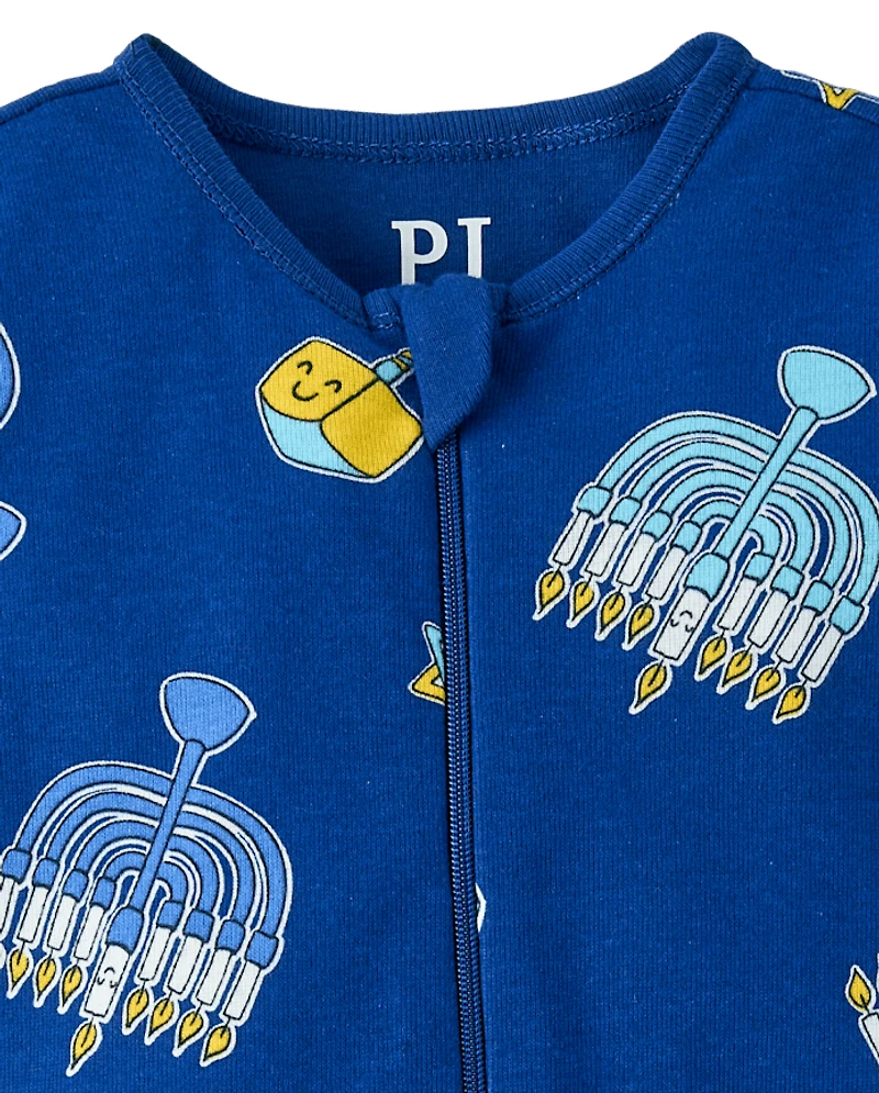 Baby And Toddler Matching Family Hanukkah Snug Fit Cotton Footed One Piece Pajamas