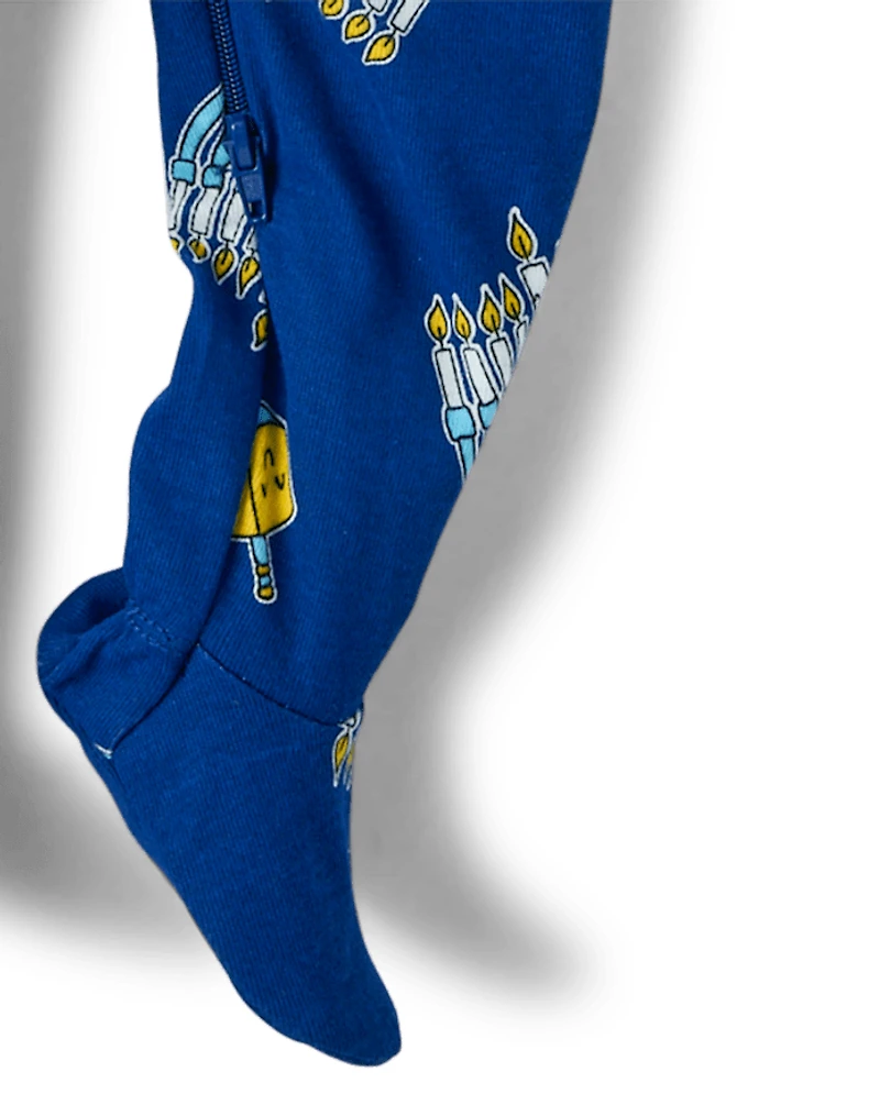 Baby And Toddler Matching Family Hanukkah Snug Fit Cotton Footed One Piece Pajamas