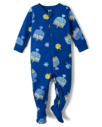 Baby And Toddler Matching Family Hanukkah Snug Fit Cotton Footed One Piece Pajamas