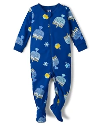 Baby And Toddler Matching Family Hanukkah Snug Fit Cotton Footed One Piece Pajamas