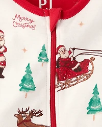 Baby And Toddler Matching Family Santa Sleigh Snug Fit Cotton Footed One Piece Pajamas