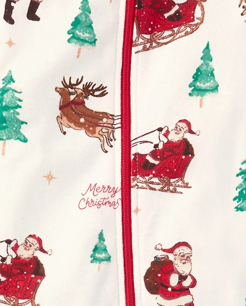 Baby And Toddler Matching Family Santa Sleigh Snug Fit Cotton Footed One Piece Pajamas