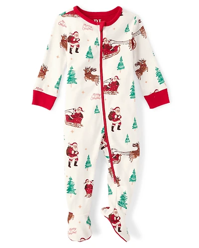 Baby And Toddler Matching Family Santa Sleigh Snug Fit Cotton Footed One Piece Pajamas