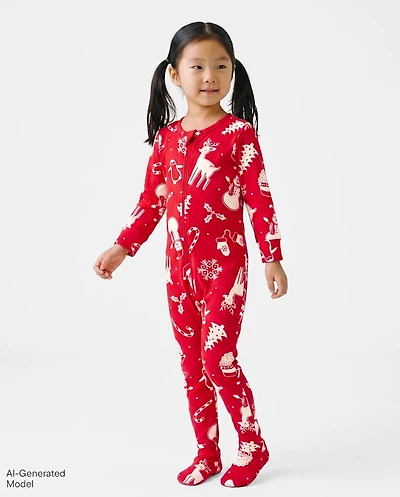 Baby And Toddler Matching Family Christmas Icon Snug Fit Cotton Footed One Piece Pajamas