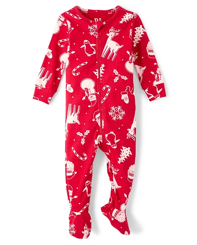 Baby And Toddler Matching Family Christmas Icon Snug Fit Cotton Footed One Piece Pajamas