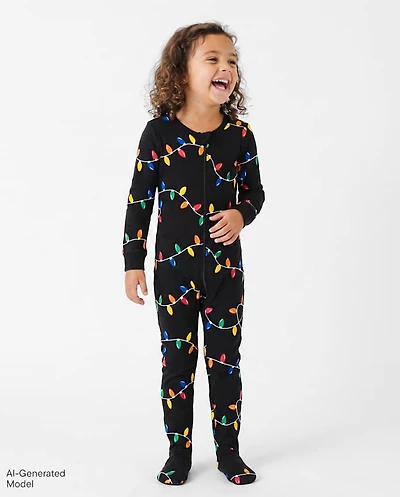 Baby Matching Family Christmas Lights Snug Fit Cotton Footed One Piece Pajamas