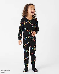 Baby Matching Family Christmas Lights Snug Fit Cotton Footed One Piece Pajamas