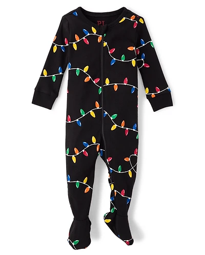 Baby And Toddler Matching Family Christmas Lights Snug Fit Cotton Footed One Piece Pajamas