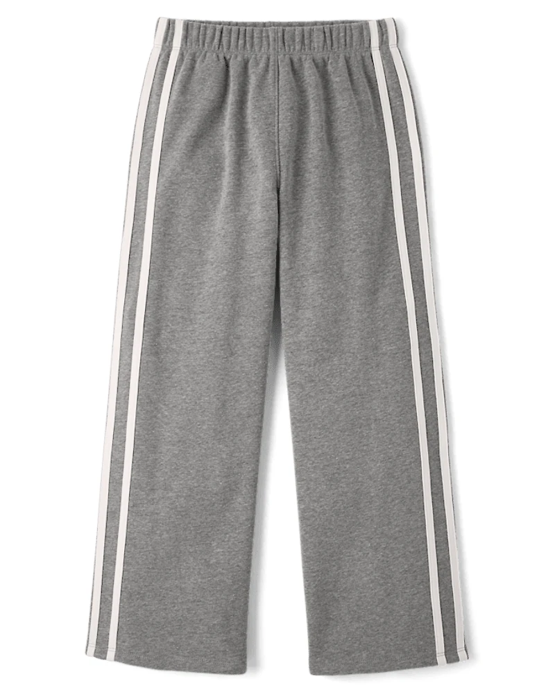 Pantalon de survêtement à jambes larges en polaire premium avec rayures latérales pour filles