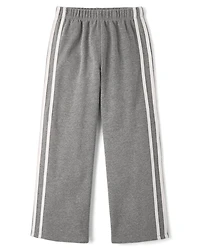 Pantalon de survêtement à jambes larges en polaire premium avec rayures latérales pour filles