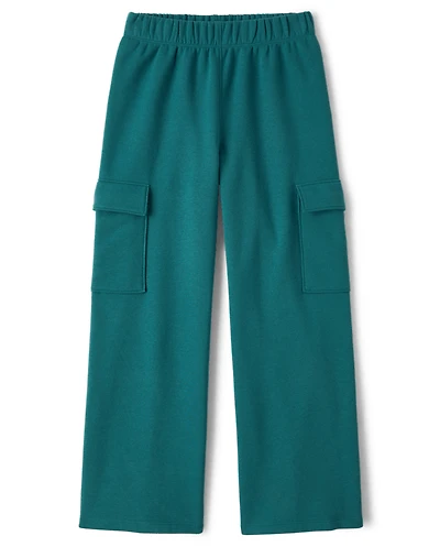 Girls Premium Fleece Wide Leg Cargo Pants