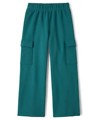 Girls Premium Fleece Wide Leg Cargo Pants