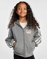 Girls Graphic Side Stripe Premium Fleece Zip Up Hoodie