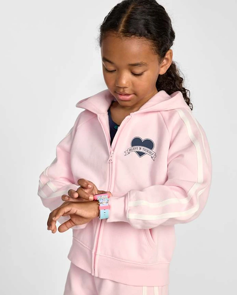 Girls Graphic Side Stripe Premium Fleece Zip Up Hoodie