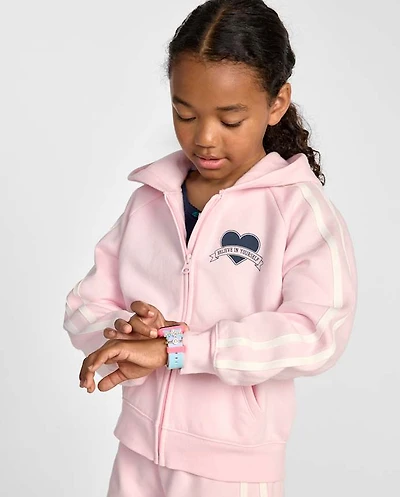 Girls Graphic Side Stripe Premium Fleece Zip Up Hoodie