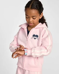 Girls Graphic Side Stripe Premium Fleece Zip Up Hoodie