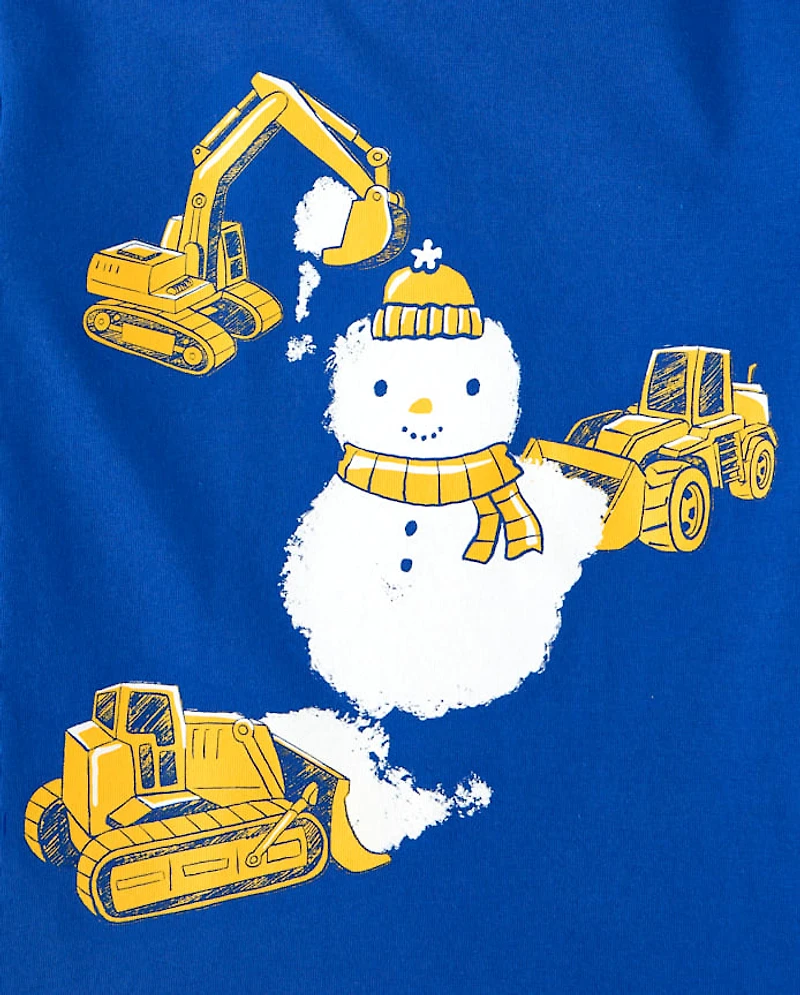 Baby And Toddler Boys Construction Vehicle Snowman Graphic Tee