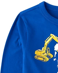 Baby And Toddler Boys Construction Vehicle Snowman Graphic Tee